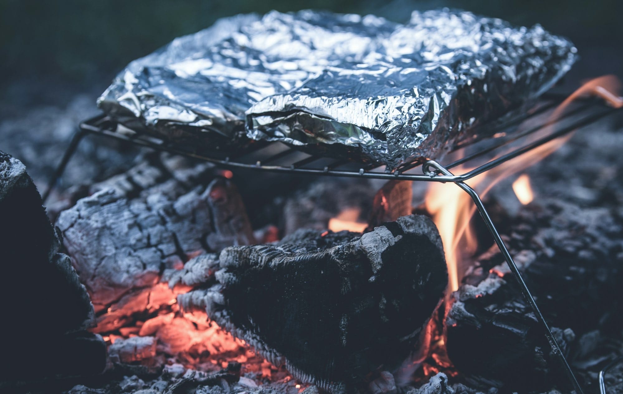 nachos on foil grilled on charcoal