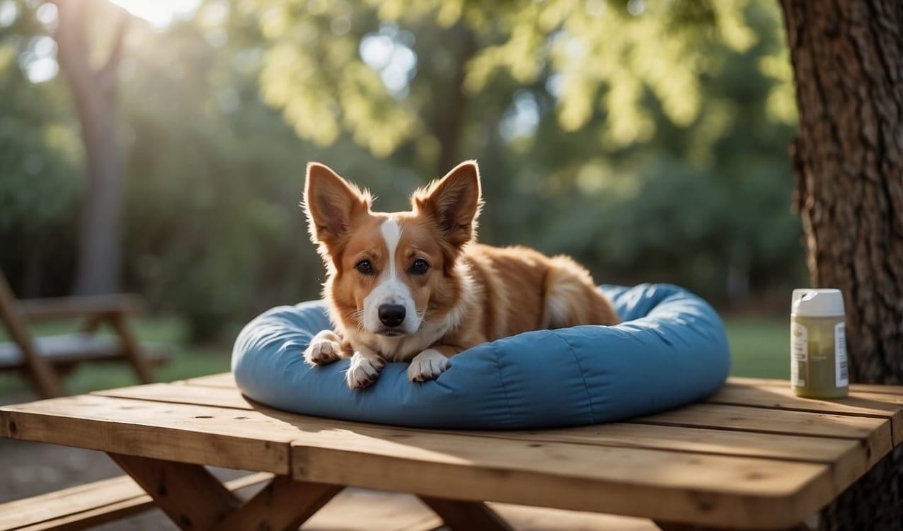 A dog bed placed in a shaded area
